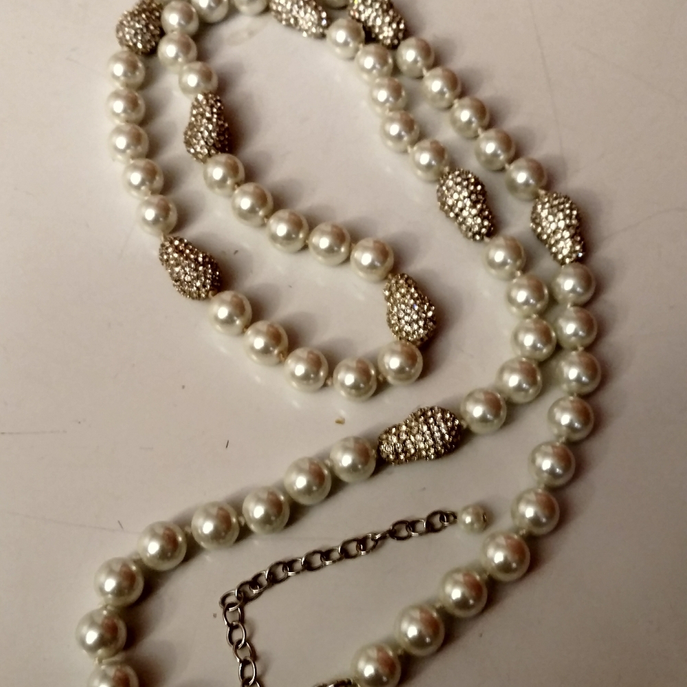 Fabulous Fake 36 inch pearls with sparkly spacers